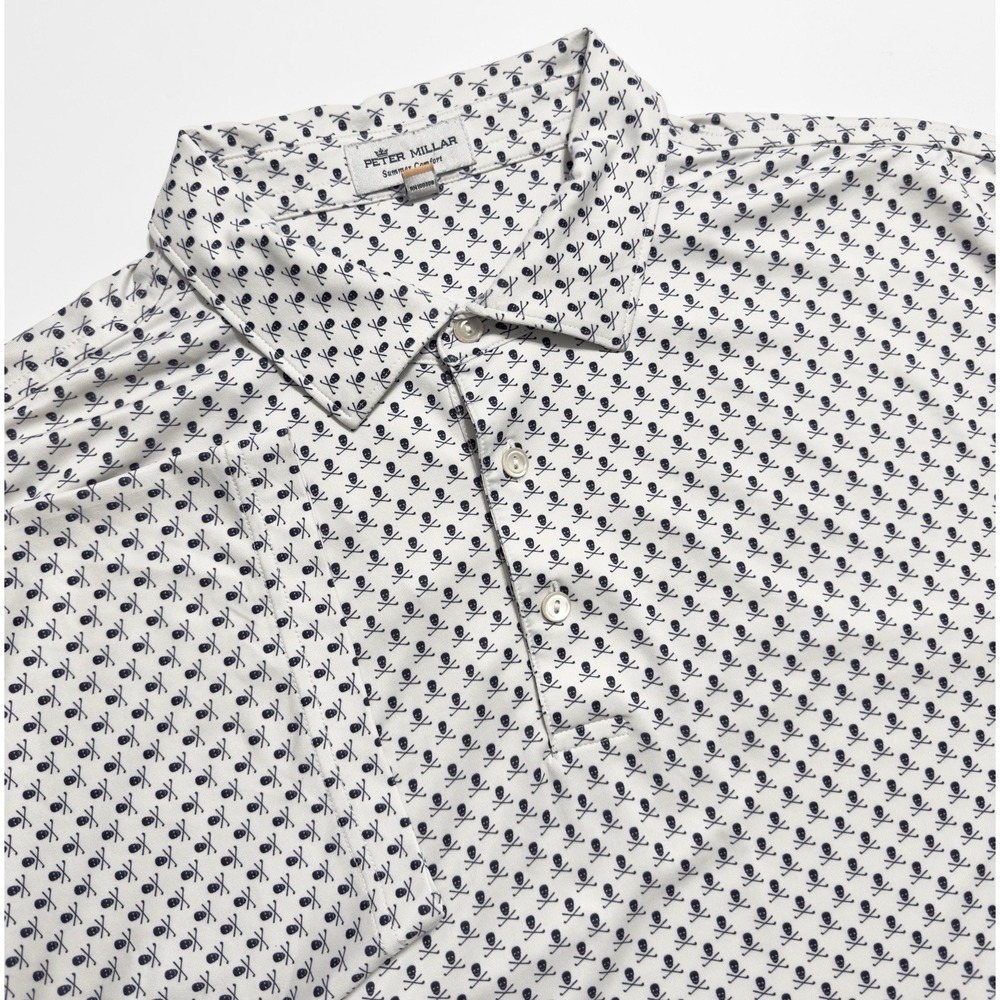 Peter Millar Men's Summer Comfort Polo Shirt L Skull Print Golf Top Of The Rock